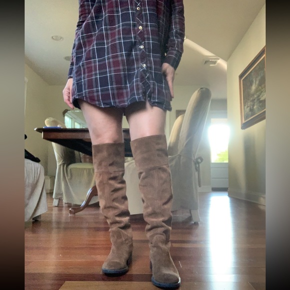 Franco Sarto Suede Knee High Boots Rich Camel/Carmel Color - Picture 10 of 12